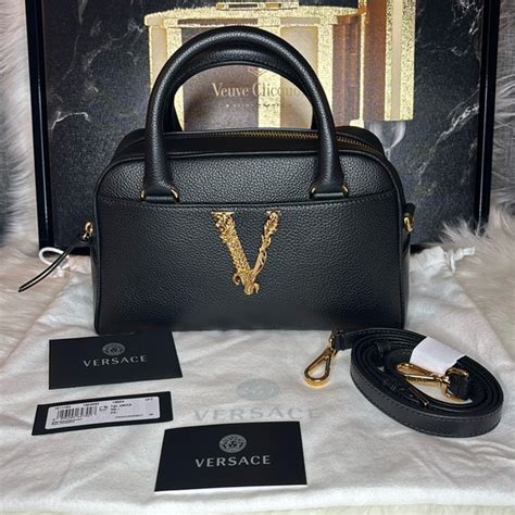 versus versace bowling bag|Versace Black Grainy Calf Leather Bowling Bag Shoulder Bag, .